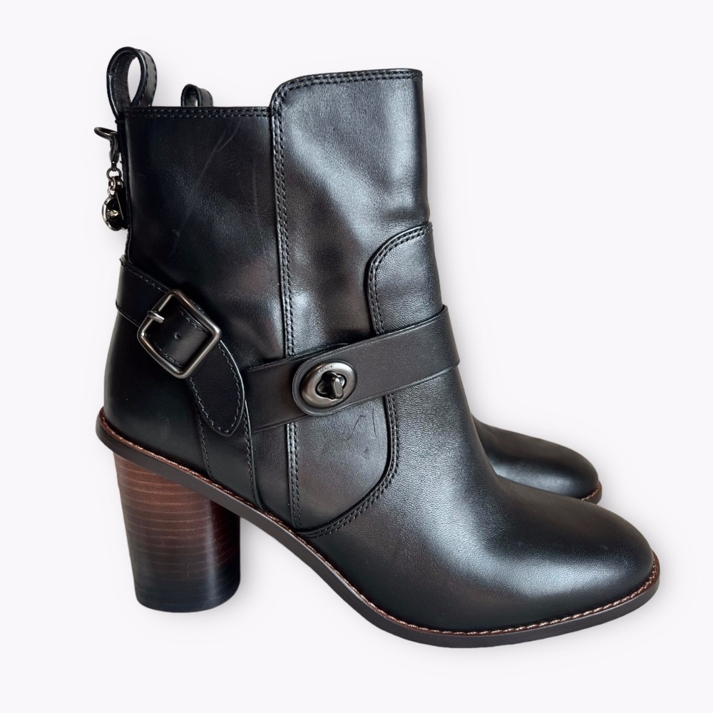 Coach Moto Bootie Heel Black Leather Women’s Size 8.5 - Picture 3 of 11